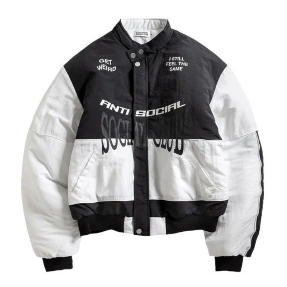 Anti Social Social Club Motorcycle Puffer Jacket Mens XL Black White New ASSC